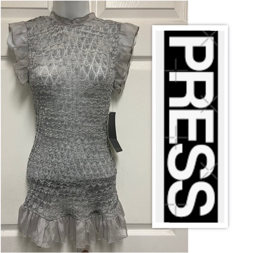 PRESS Grey Ruffled Knit Top